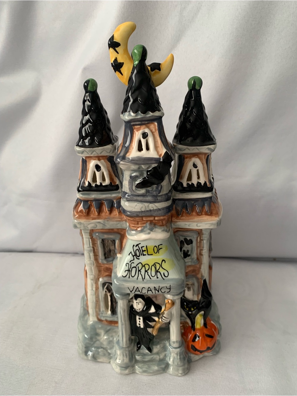 Blue Sky  Clayworks Hotel of Horrors Vampire Halloween Ceramic Candle House NWOT